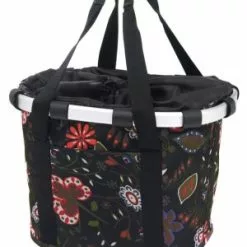 Klickfix Bikebasket Sort Med Blomstermotiv